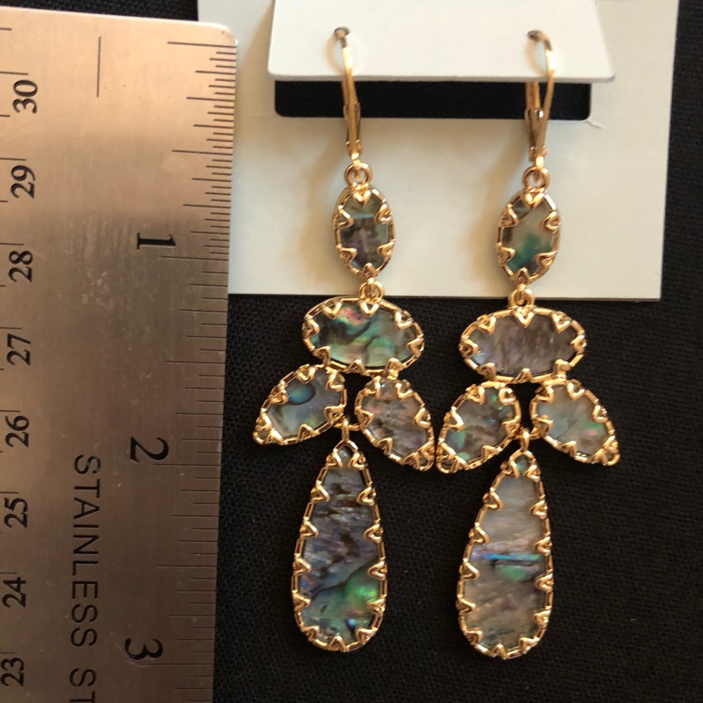 Gold and abalone dangle chandelier statement earrings - Picture 6 of 7